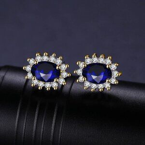 👑 Princess Diana 1.2ct Blue Sapphire Earrings - 14k Gold Plated